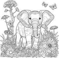 Elephant Coloring Page Great for Beginner Coloring Book Pro Vector