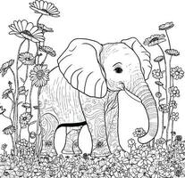 elephant coloring pages for adults vector