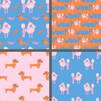 Set of bright patterns with dogs. Seamless vector pattern with dachshunds and poodles.