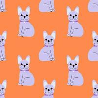 Vector french bulldog on orange background. Seamless pattern with a dog.