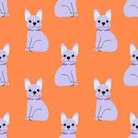 Vector french bulldog on orange background. Seamless pattern with a dog.