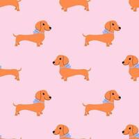 Dachshund on a pink background. Seamless vector pattern with a dog. Cute endless ornament.