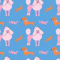 Seamless dogs pattern.Poodle and dachshund on  blue background.Endless vector ornament.