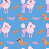 Seamless dogs pattern.Poodle and dachshund on  blue background.Endless vector ornament.