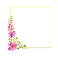 Square frame with watercolor pink flowers. Hand drawn vector illustration of botanical frame isolated on white background.