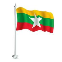 Myanmar Flag. Isolated Realistic Wave Flag of Myanmar Country on Flagpole. vector