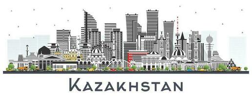 Kazakhstan City Skyline with Gray Buildings Isolated on White. Concept with Modern Architecture. Kazakhstan Cityscape with Landmarks. vector