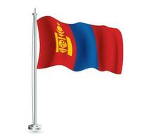 Mongolian Flag. Isolated Realistic Wave Flag of Mongolia Country on Flagpole. vector