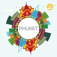 Phuket Thailand City Skyline with Color Buildings, Blue Sky and Copy Space. Phuket Cityscape with Landmarks. vector