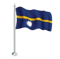 Nauru Flag. Isolated Realistic Wave Flag of Nauru Country on Flagpole. vector