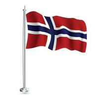 Norwegian Flag. Isolated Realistic Wave Flag of Norway Country on Flagpole. vector