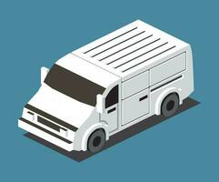 Isometric Commercial Vehicle. White Van on Blue Background. Front View. vector