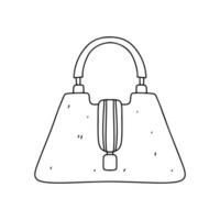 Woman handbag in hand drawn doodle style. Vector illustration isolated on white. Coloring page.