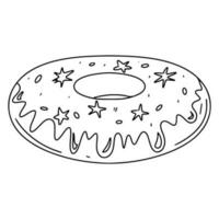 Tasty doughnut in hand drawn doodle style. Vector illustration isolated on white. Coloring page.