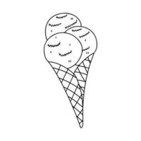 Ice cream in hand drawn doodle style. Vector illustration isolated on white background. Coloring book.