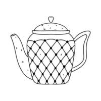 Cute teapot for tea ceremony in hand drawn doodle style. Vector illustration isolated on white. Coloring page.