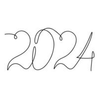 2024 year in single line style. One continuous line drawing. Vector illustration isolated on white background.