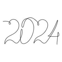 2024 year in single line style. One continuous line drawing. Vector illustration isolated on white background.
