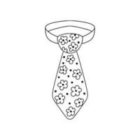 Tie with flowers print in hand drawn doodle style. Vector illustration isolated on white. Coloring page.