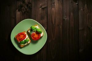 Variation of healthy toasts with cream cheese on a plate. photo