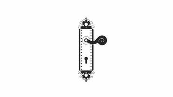 Animated bw vintage door handle. Black white thin line icon 4K video footage for web design. Trying to open door isolated monochromatic flat object animation with alpha channel transparency