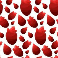 A pattern of the contour of human hearts and drops. Seamless pattern with hearts and drops, different hearts of different shades of red on a white background. Color transition. Printing on paper vector