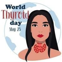 Banner for the World Thyroid Day, which is celebrated on May 25. The thyroid gland and trachea are depicted on a female silhouette. It can be used for posters, banners, medical drawings, backgrounds vector