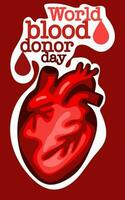 Vector background of the World Blood Donor Day. Informational poster with a human heart made of layers. June 14th. The concept of the Hemophilia Day. A big heart is a symbol of help and tenderness