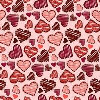 A pattern from a pencil stroke drawing. Colored doodles. The texture of a sketch drawn by hand with pen lines. Transverse or parallel hatching. Red strokes in the heart on a pink background vector