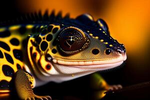 Close-up of a leopard gecko. Eublepharis macularius. photo