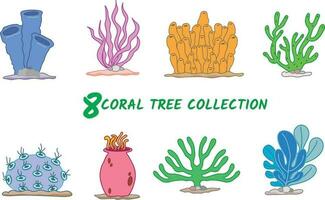 Set of tropical coral plants reef elements illustration cute isolated vector