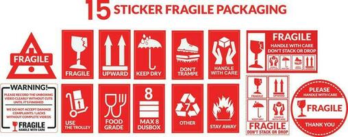 Packaging or Fragile Stickers editable. shipping stamps vector illustration Fragile label isolated. handle with care, keep dry, This way up. Broken glass  vector Package symbol