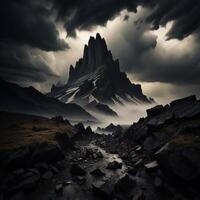 fantasía paisaje con montañas en el nubes generativo ai foto