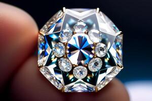 Wedding ring with diamond on a dark background close-up. photo