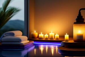 Spa still life with candles and towel. photo