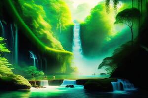 Waterfall in tropical forest. Natural landscape background. photo