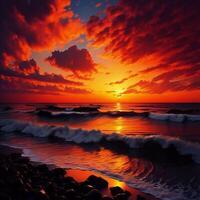 Beautiful sunset over the sea. Colorful sunset over the sea. photo