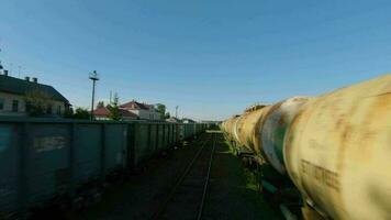 Flight along freight abandoned carriages video