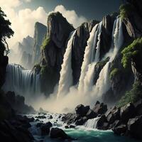 Beautiful waterfall in the mountains. Artistic style and soft focus. photo