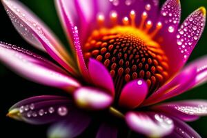 Macro close-up of a flower in bloom with dew drops. photo