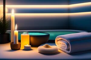 Spa still life with candles and towel. photo