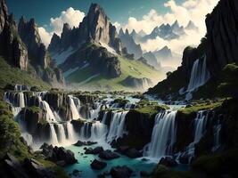 Beautiful waterfall in the mountains. Artistic style and soft focus. photo