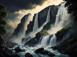 Beautiful waterfall in the mountains. Artistic style and soft focus. photo