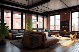 interior of modern living room with sofa. photo
