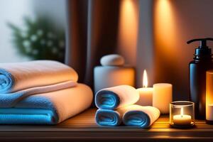 Spa still life with candles and towel. photo