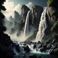 Beautiful waterfall in the mountains. Artistic style and soft focus. photo