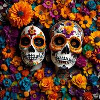 mexicano azúcar cráneo mujer. día de el muerto. dia Delaware los muertos. generativo ai foto