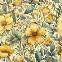 Boho style floral seamless pattern, created with photo