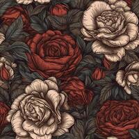 Beautiful red roses flower seamless pattern, created with photo