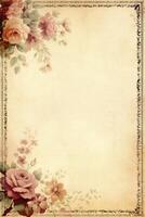 Empty parchment page with floral frame, created with photo